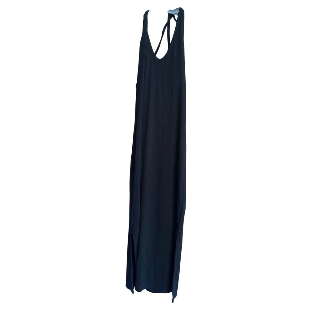 Old Navy Womens Black Ribbed Halter Midi Dress Side Slit Size M‎ Sleeveless Tie
